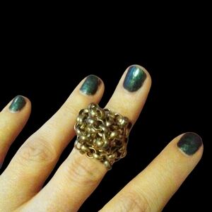 Vintage Brass Ring Handmade Wire Wrap Chain Knot Funky Unique Statement Size 6